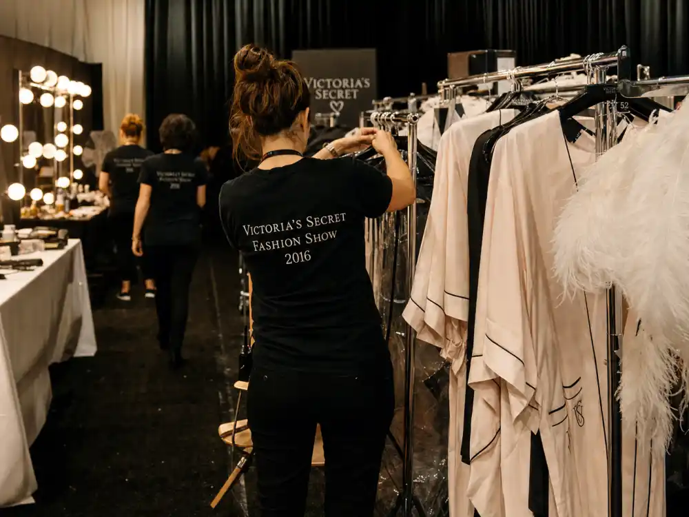 Lingerie fashion show backstage for Stephanie Seymour Victoria's Secret Angel supermodel era