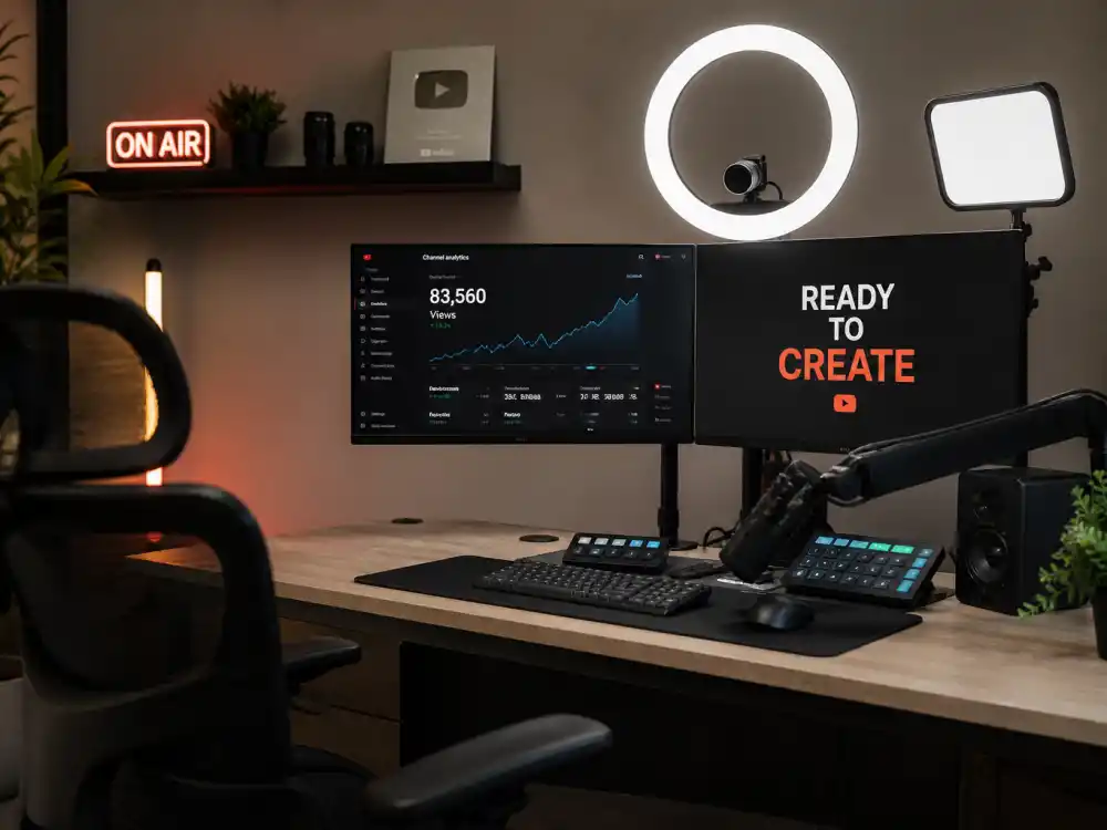 Modern creator desk ring light setup for what happened to Tay Zonday now in 2026 YouTube life