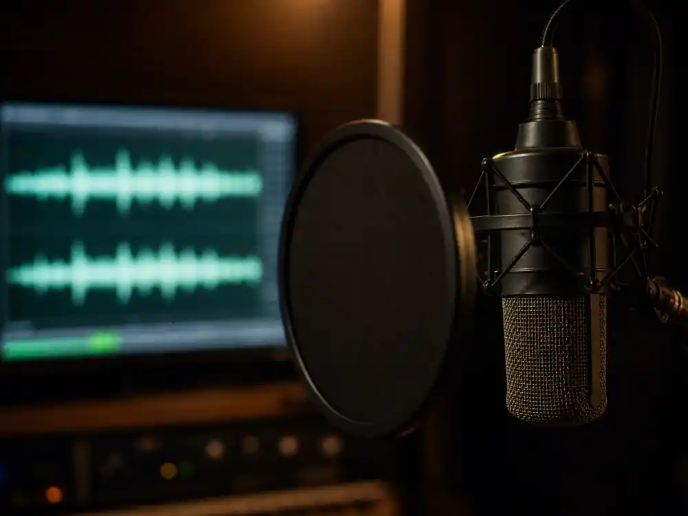 Studio microphone and waveform monitor for what happened to Tay Zonday deep baritone voice career