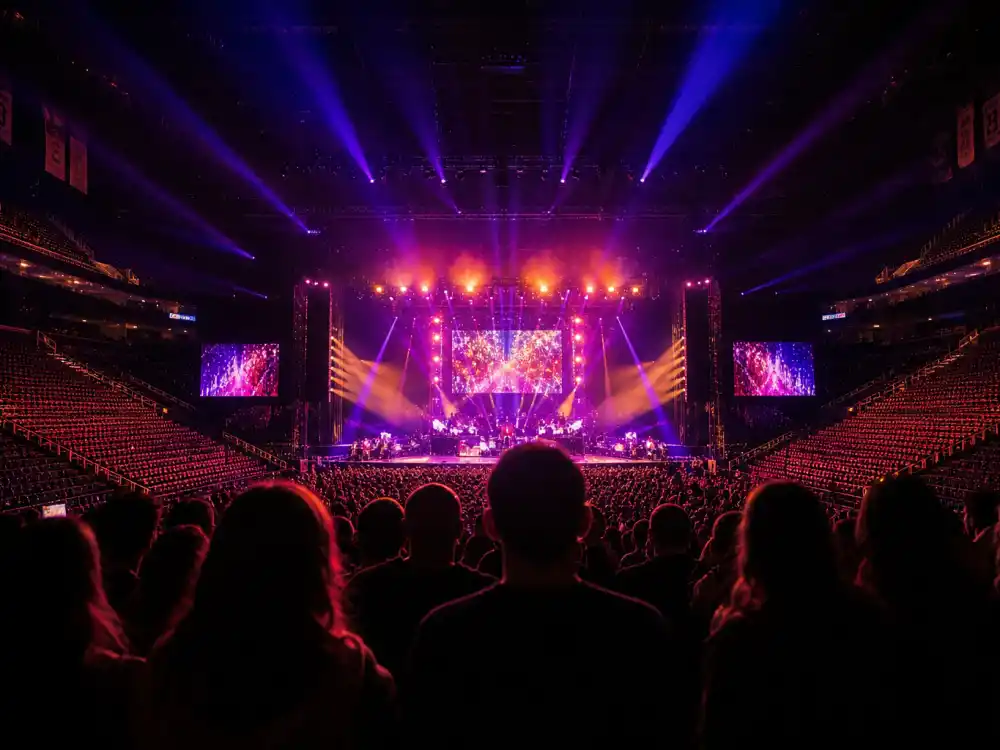 Arena concert stage reflecting Taylor Swift age and birthday 2026 career arc from teenage Nashville songwriter to global stadium headliner in her mid-thirties