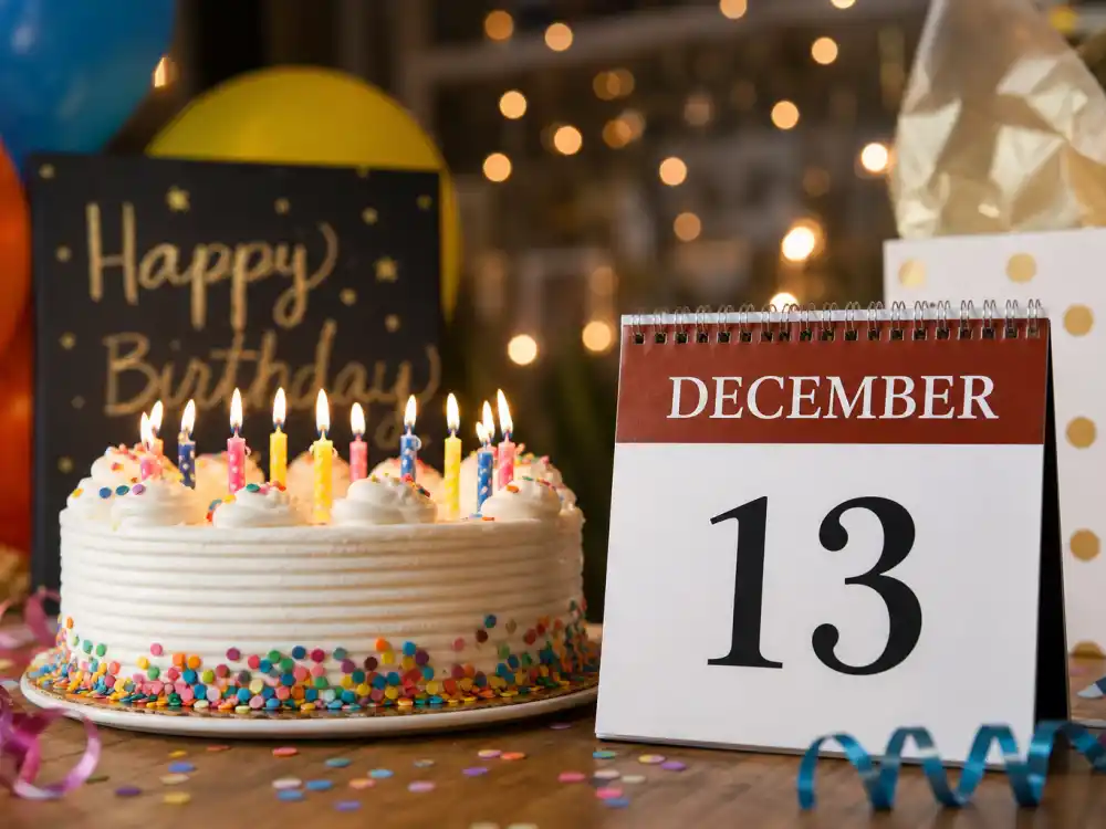 December 13 birthday cake and calendar marking Taylor Swift age and birthday 2026 each year when fans celebrate her Sagittarius birth date