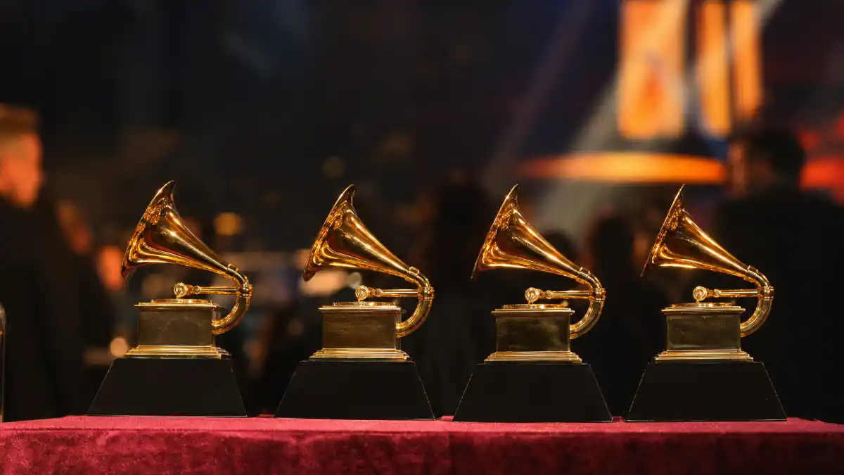 Taylor Swift Grammy wins history — four generic golden music trophies in a row at an awards ceremony display