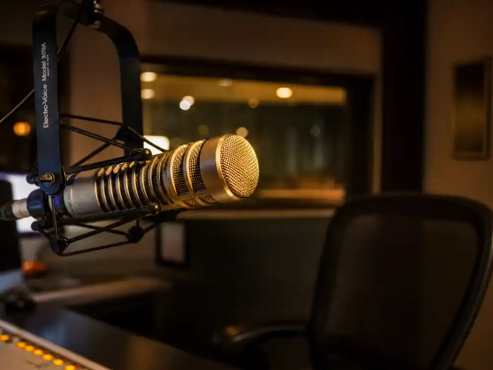 Broadcast studio microphone for what happened to Ted Williams golden voice radio talent discovery