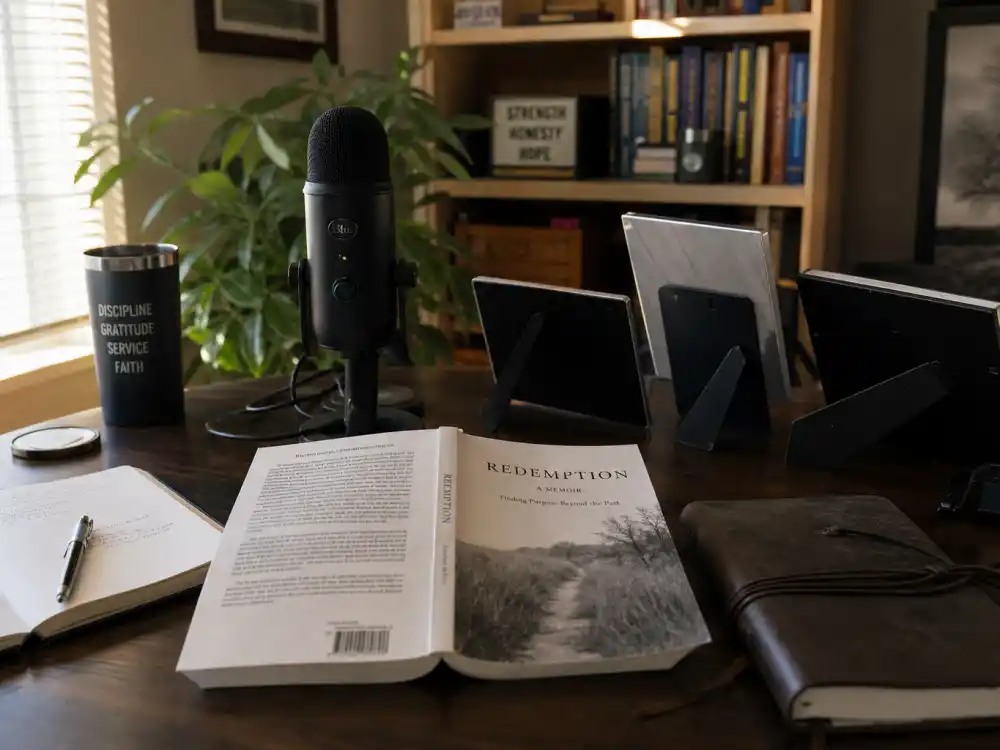 Suburban home office microphone setup for what happened to Ted Williams golden voice life now in 2026