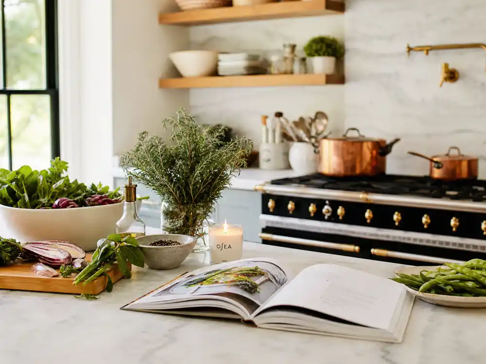 A bright modern kitchen for Tia Mowry cooking shows and wellness lifestyle brand in 2026