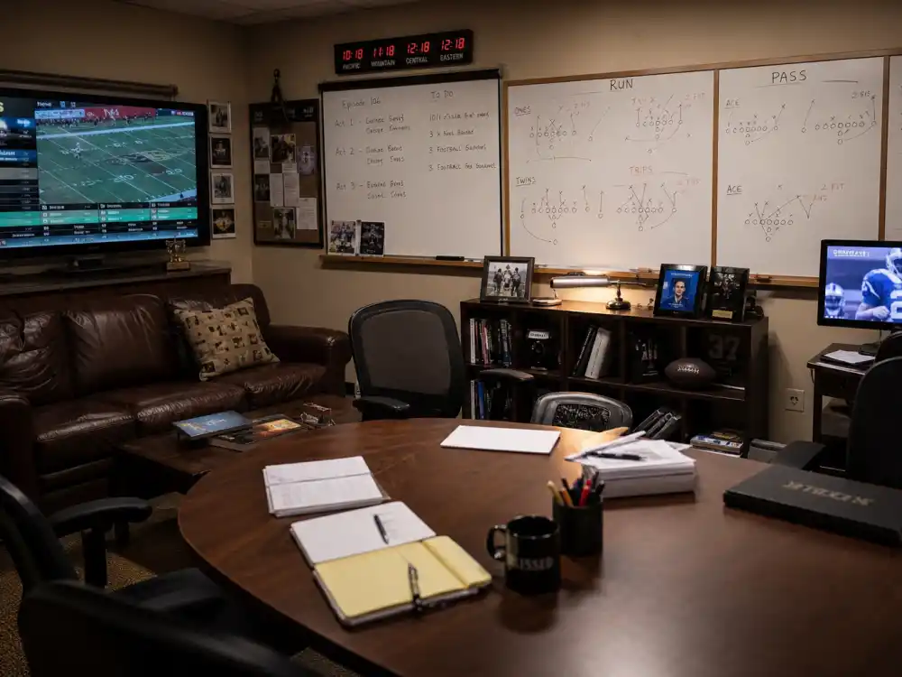 A sports-drama writers room representing Tia Mowry breakout role on The Game after Sister Sister