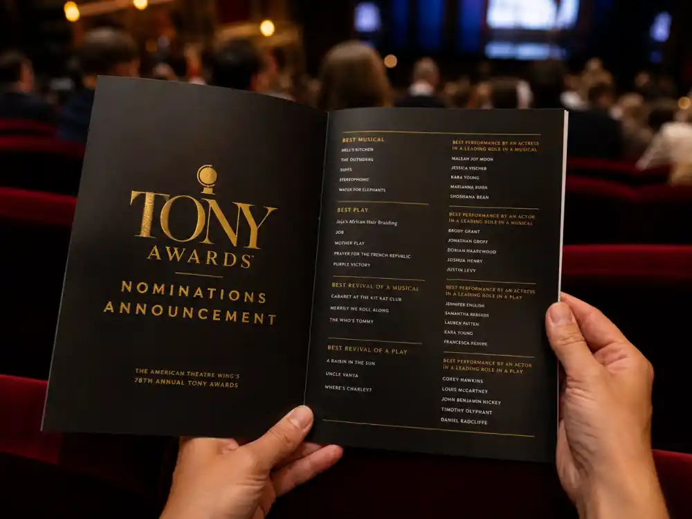 Tony Awards nomination program in theatre seat documenting Broadway shows with most Tony nominations record history through 2025