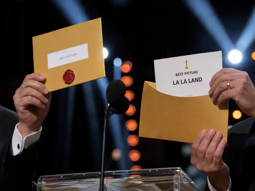 Envelopegate wrong Best Picture card at the 89th Oscars on February 26, 2017 joins unscripted award show moments that went viral when La La Land lost to Moonlight