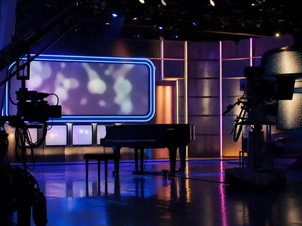 Empty MTV-era TV studio stage for what happened to Vanessa Carlton in 2000s piano-pop fame