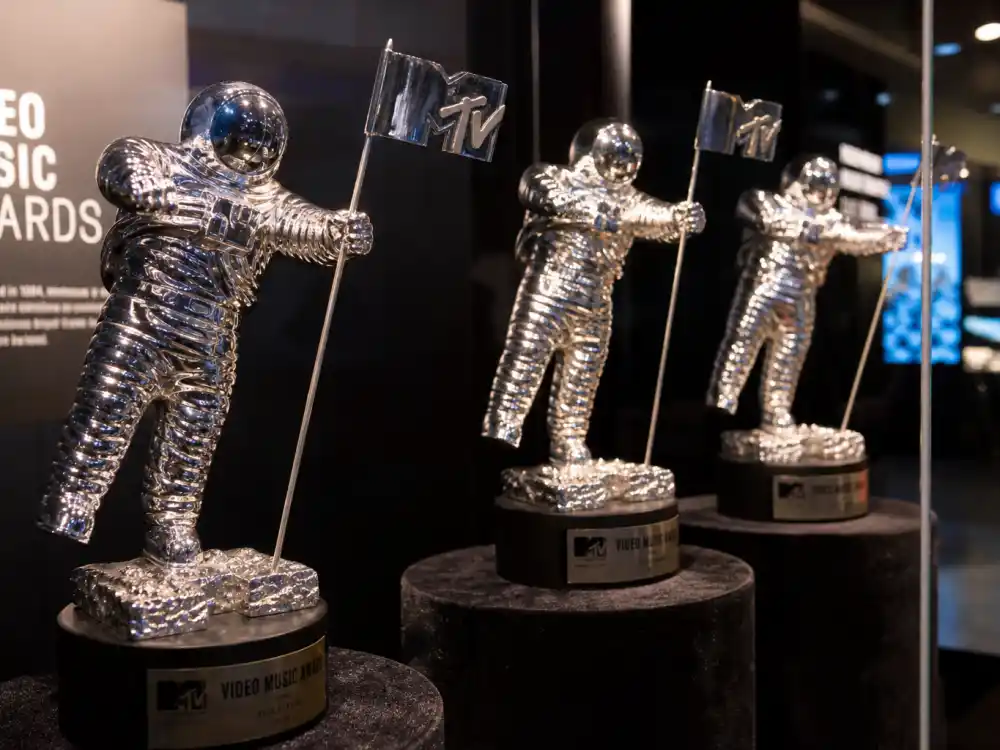 Silver Moon Person trophies on display evoke every category on the VMAs 2026 winners full list before envelopes open live