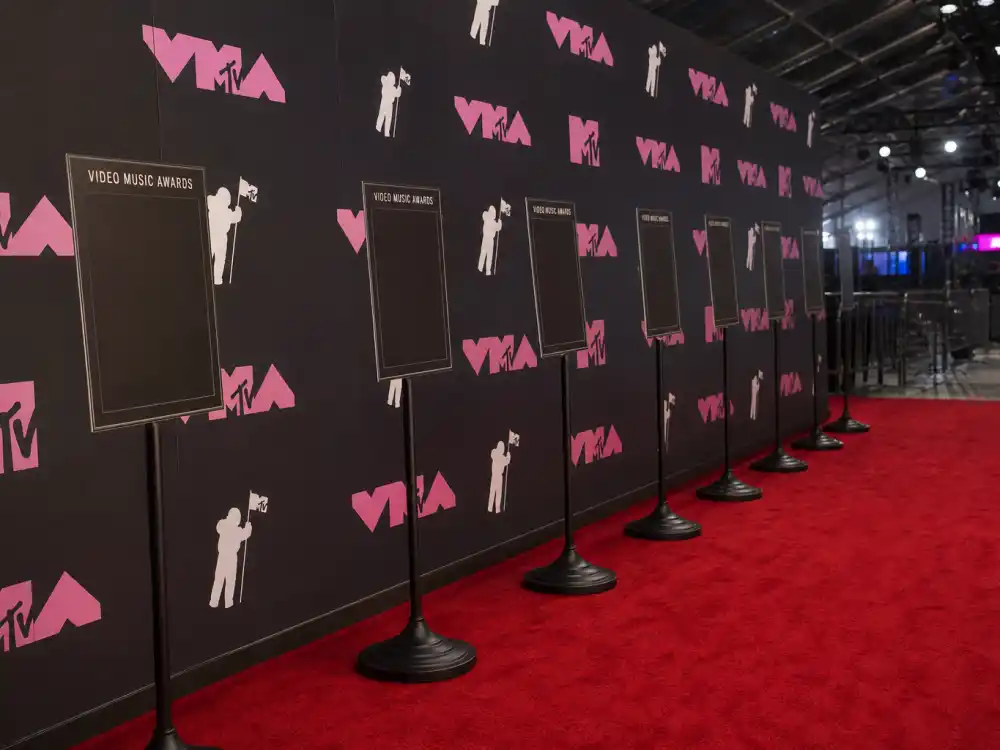Music awards press wall with blank category placards before ceremony night when the VMAs 2026 winners full list becomes quotable canon