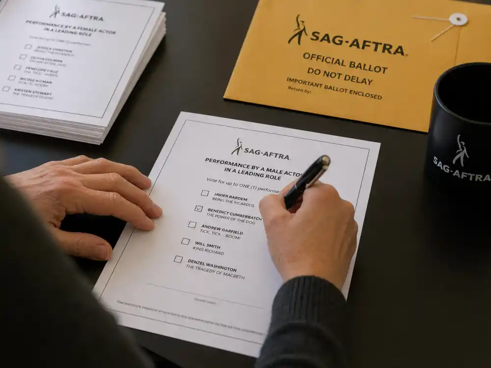 Anonymous hands marking SAG-AFTRA ballots for what are the SAG Awards explained — actors vote for actors in every competitive category