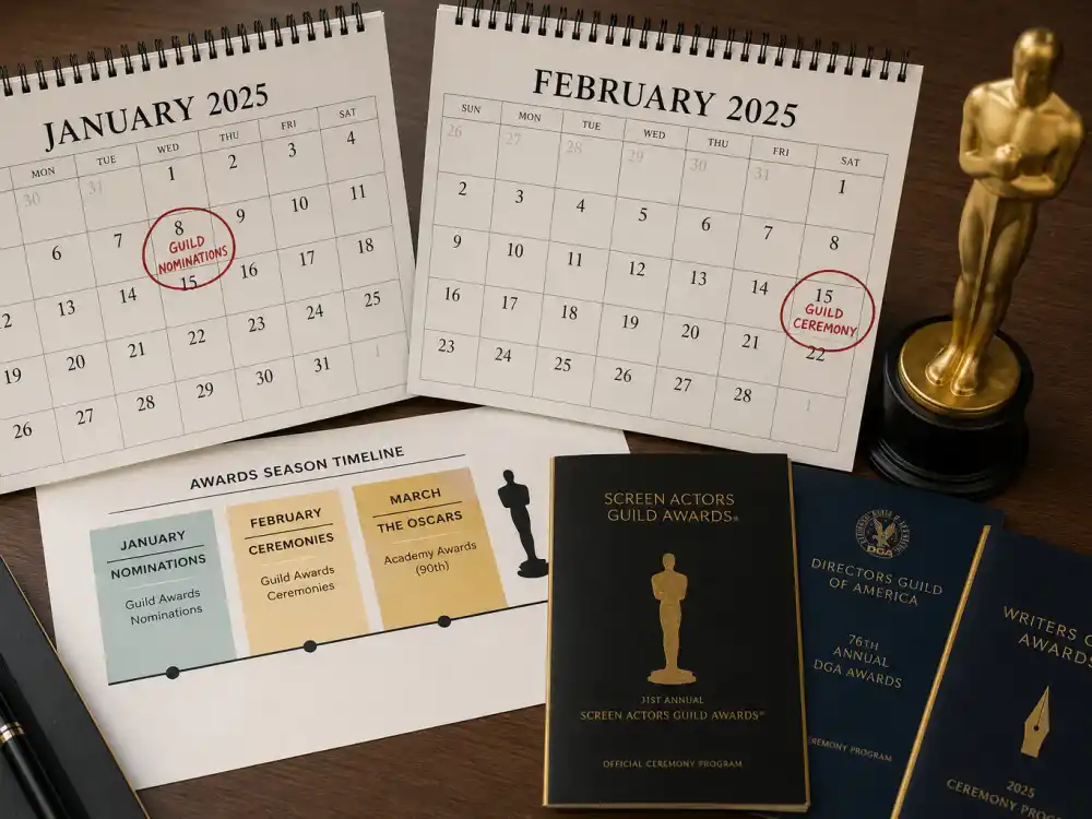 Awards season calendar pinned for what are the SAG Awards explained — January nominations and February ceremony before Oscar month