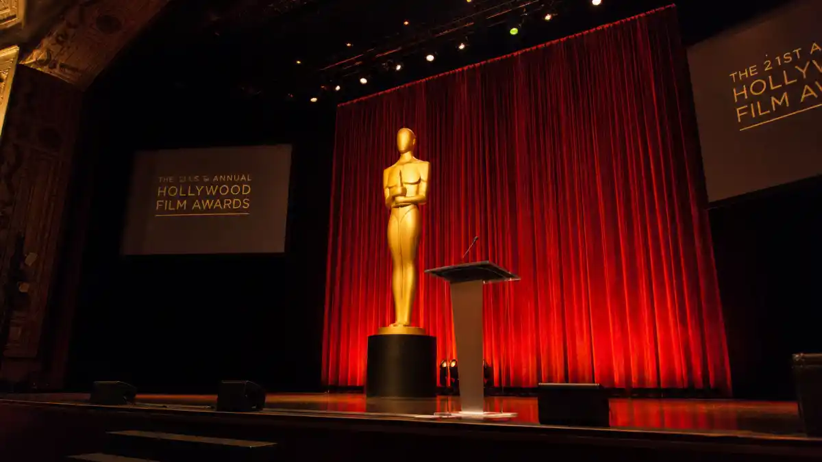 What are the SAG Awards explained — empty Shrine Auditorium awards stage where SAG-AFTRA honors film and television performers each February