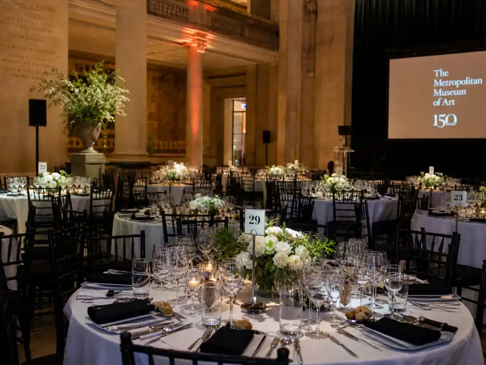 Black-tie Met Gala dinner tables — what charity does the Met Gala support receives eight-figure revenue from this annual museum benefit