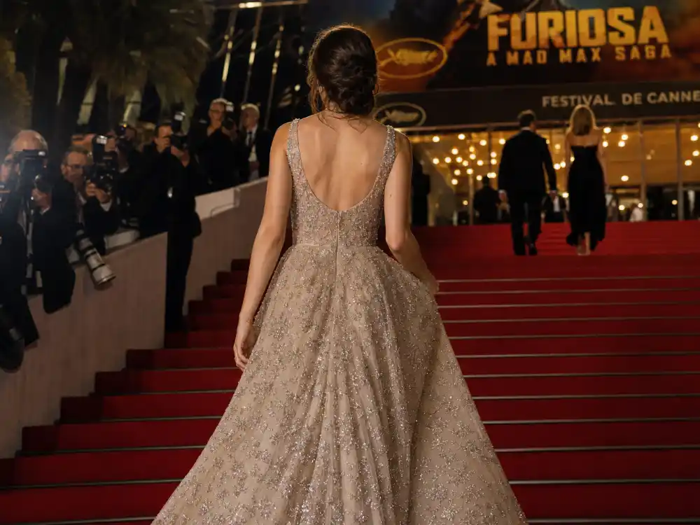 Furiosa Cannes premiere red carpet crystal-embroidered Dior gown answering what did Anya Taylor-Joy wear to Cannes
