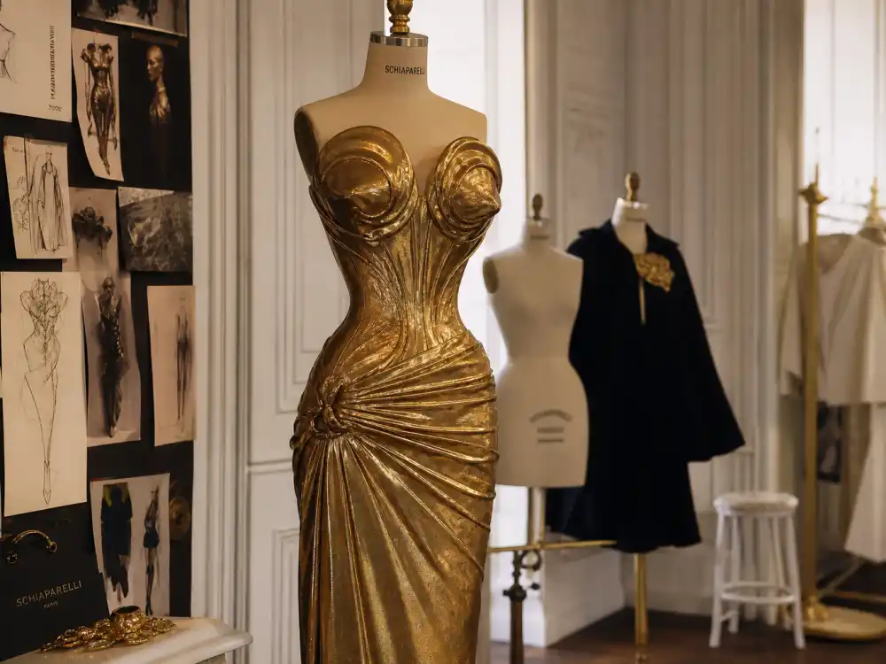 Schiaparelli gold sculptural couture gown evoking what did Beyonce wear to Grammy Awards 2023 record-breaking night