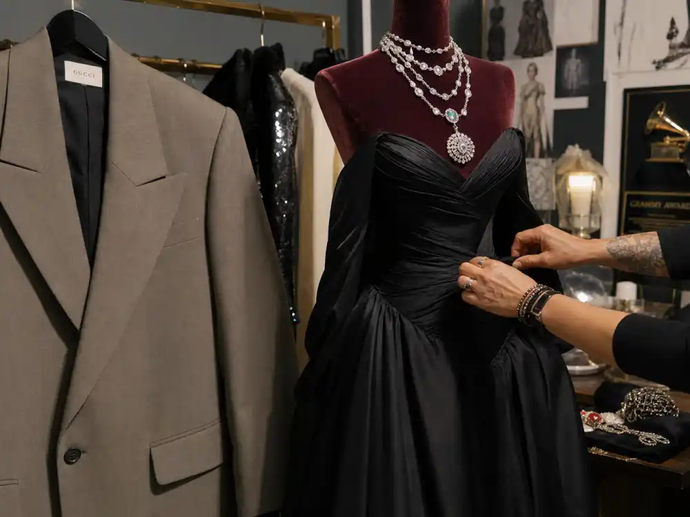 Couture fitting room details behind what did Billie Eilish wear to Grammys custom Gucci and Oscar de la Renta looks