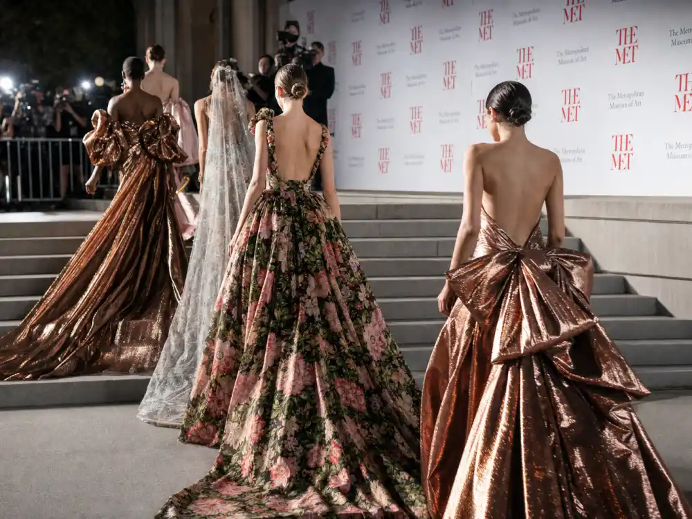 Met Gala red carpet couture from copper patina Versace to floral bloom illustrating what did Blake Lively wear to Met Gala across years
