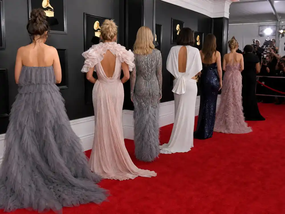 Grammy red carpet couture silhouettes illustrating what did Cardi B wear to Grammys across multiple February arrivals