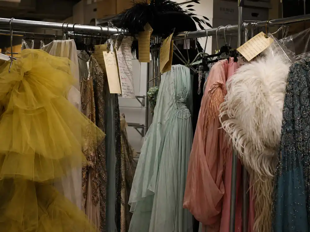 Vintage couture archive rack shaping what did Chappell Roan wear to Grammys Jean Paul Gaultier 2003 resurrection