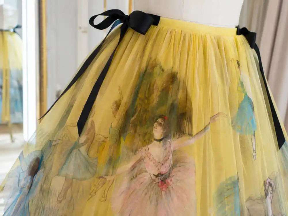 Jean Paul Gaultier Edgar Degas ballet print tulle defining what did Chappell Roan wear to Grammys 2025 red carpet debut