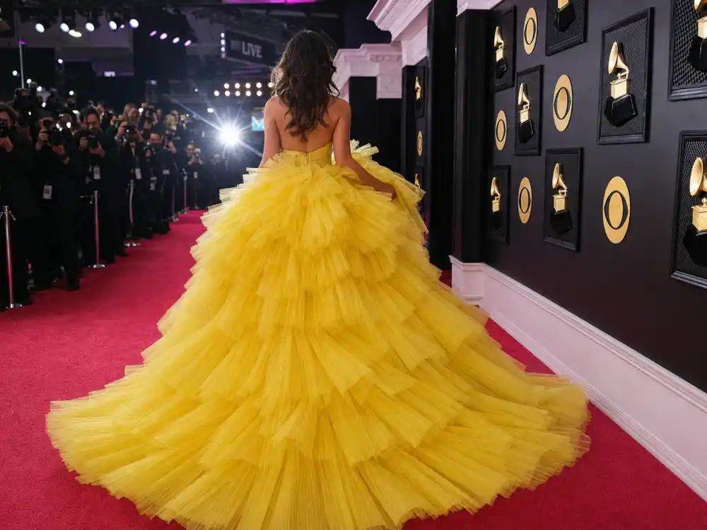 Grammy red carpet silhouettes illustrating what did Chappell Roan wear to Grammys camp balletcore arrival