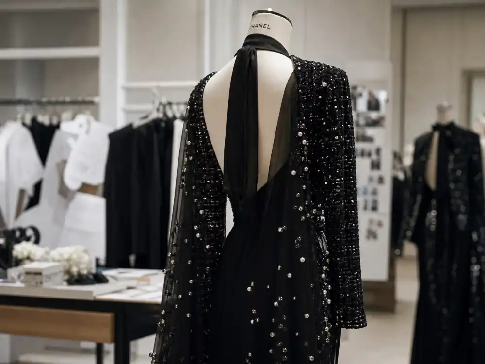 Custom Chanel open-back chiffon gown with sequin tweed jacket completing what did Dua Lipa wear to Met Gala 2025