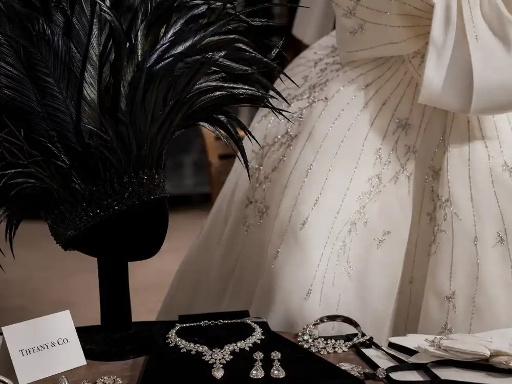 Towering black feather headpiece and Tiffany diamonds completing what did Florence Pugh wear to Met Gala 2023