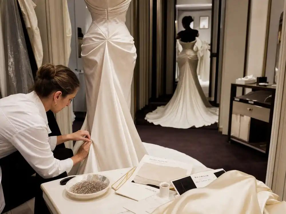 Couture fitting room process behind what did Hailey Bieber wear to Met Gala custom Saint Laurent collaborations
