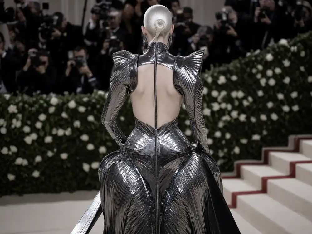 Futuristic Balenciaga sculptural couture reflecting what did Kim Kardashian wear to Met Gala avant-garde years