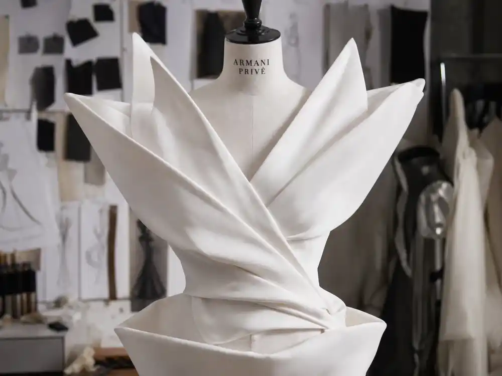 White sculptural Armani Privé style avant-garde gown defining what did Lady Gaga wear to Oscars early nominations era