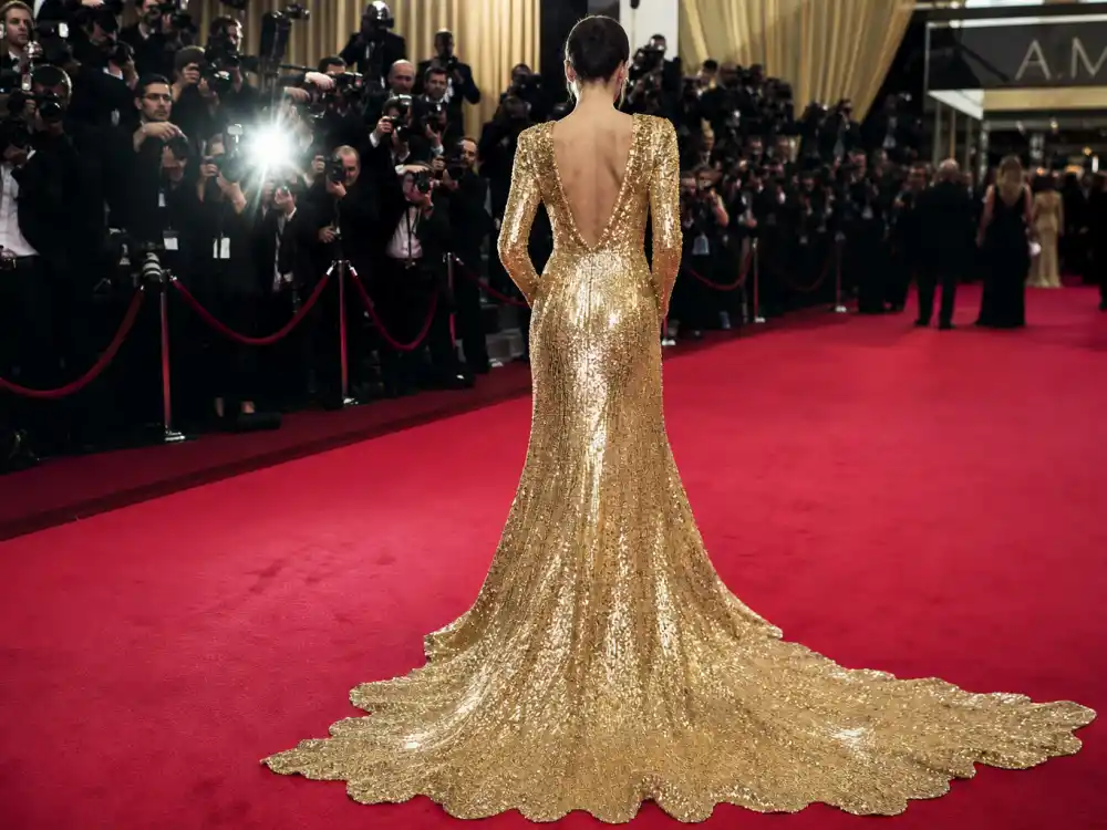 Gold sequined Balenciaga Oscar evening gown answering what did Nicole Kidman wear to Oscars 2018 glamour night