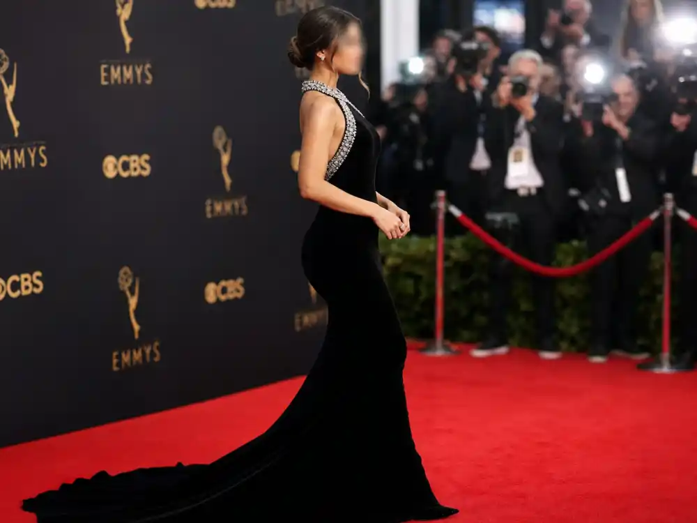 Black velvet Ralph Lauren mermaid gown with crystal halter defining what did Selena Gomez wear to Emmys 2024 classic elegance