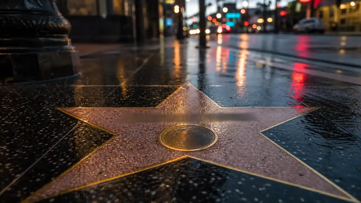 What happened to Amanda Bynes — a faded Hollywood Walk of Fame star on a rain-slicked sidewalk at dusk
