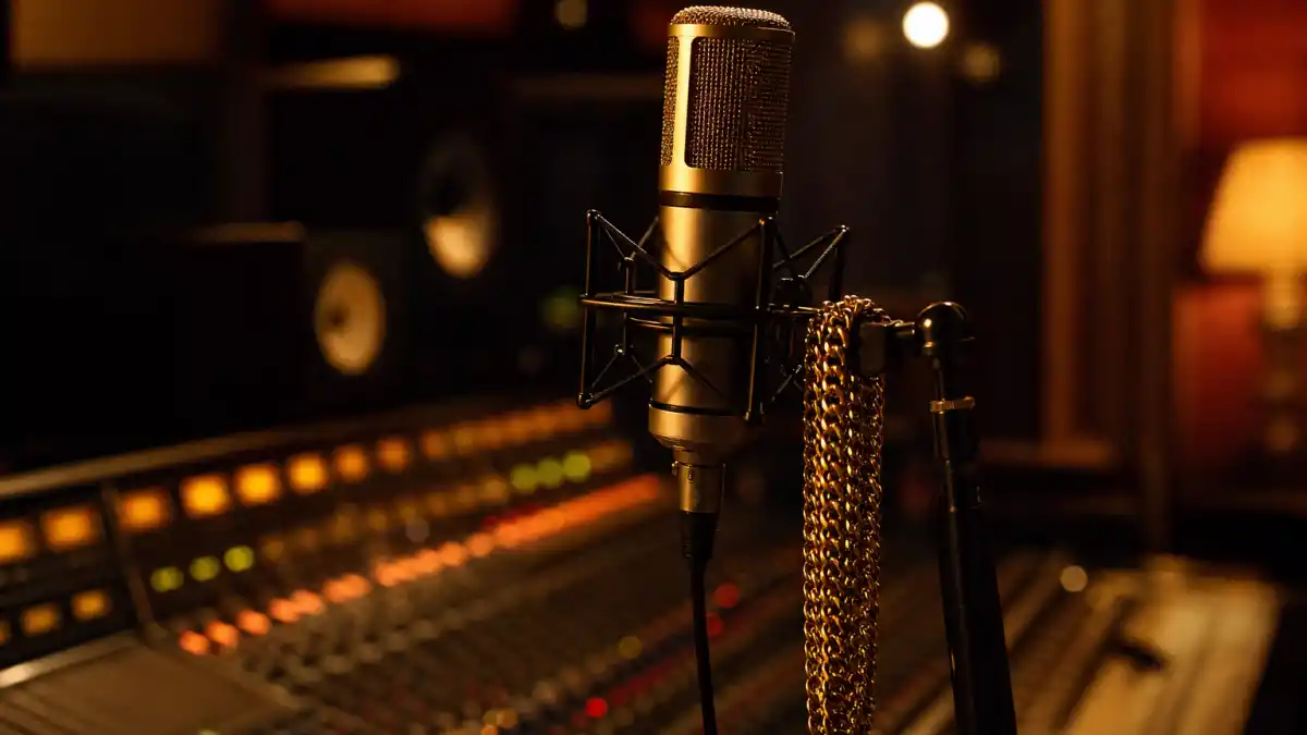 What happened to Ashanti — early 2000s R&B recording studio with gold microphone evoking her Grammy-winning debut era