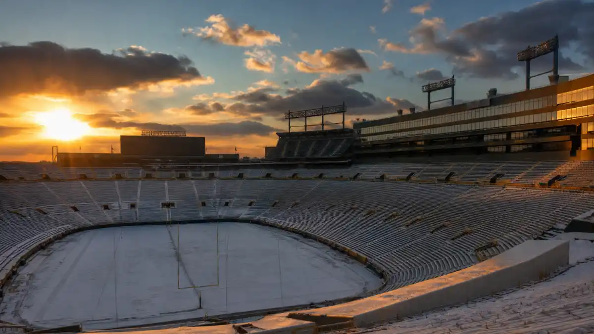 What happened to Brett Favre — Lambeau Field empty stadium evoking Green Bay Packers NFL legend era