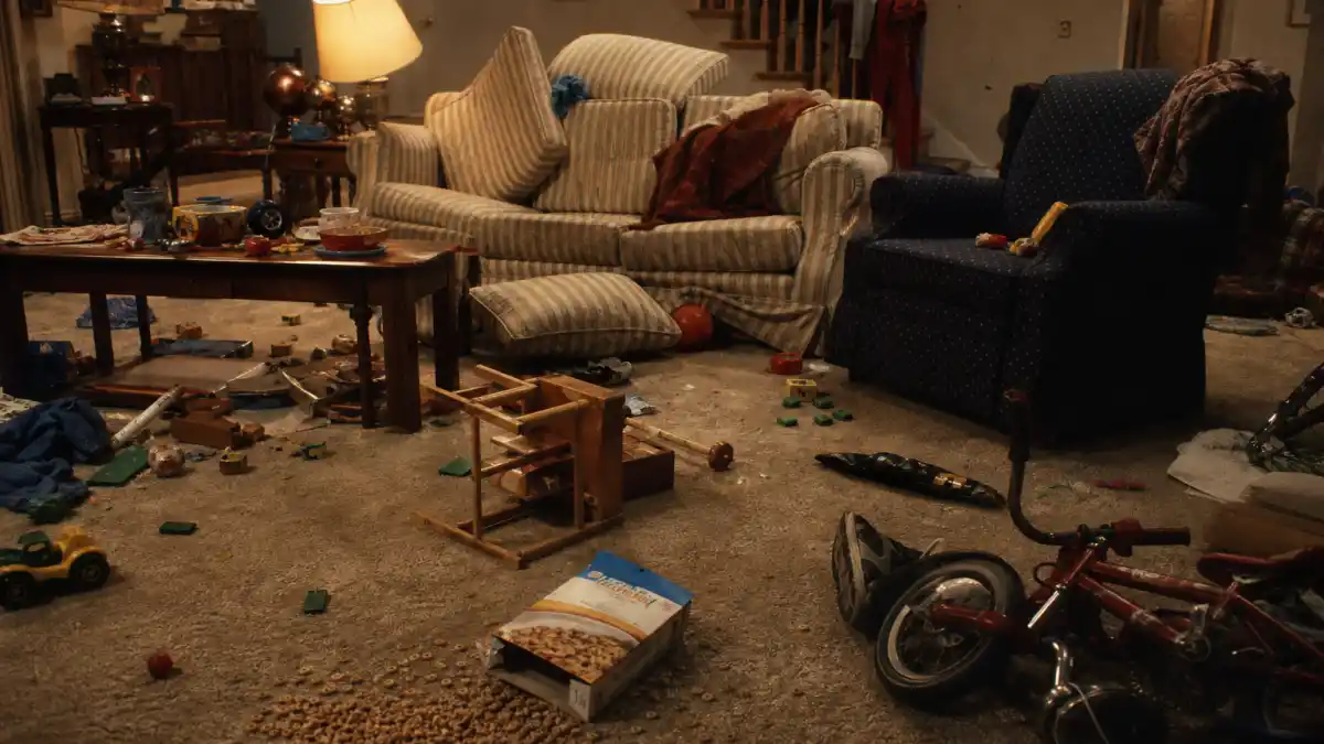 What happened to Michael Oliver — chaotic 1990s suburban living room evoking Problem Child mischief and Junior fame