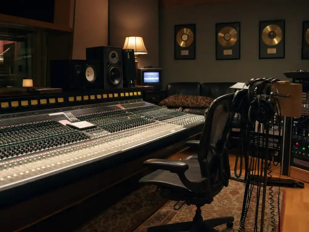 A gold-era recording studio representing what happened to NSYNC during their multi-platinum album sessions
