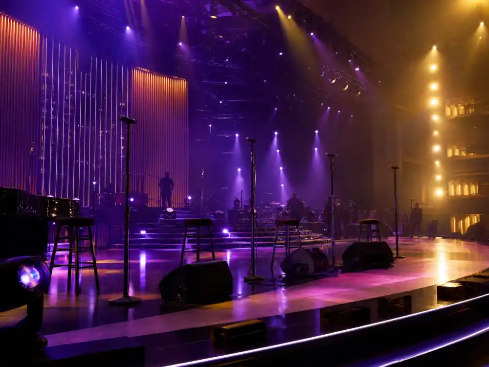 A Las Vegas concert stage with mic stands where former NSYNC members built solo and residency careers