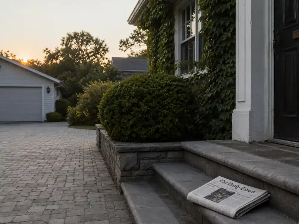 A quiet suburban driveway at dawn symbolizing the slower years after Backstreet Boys arena dominance