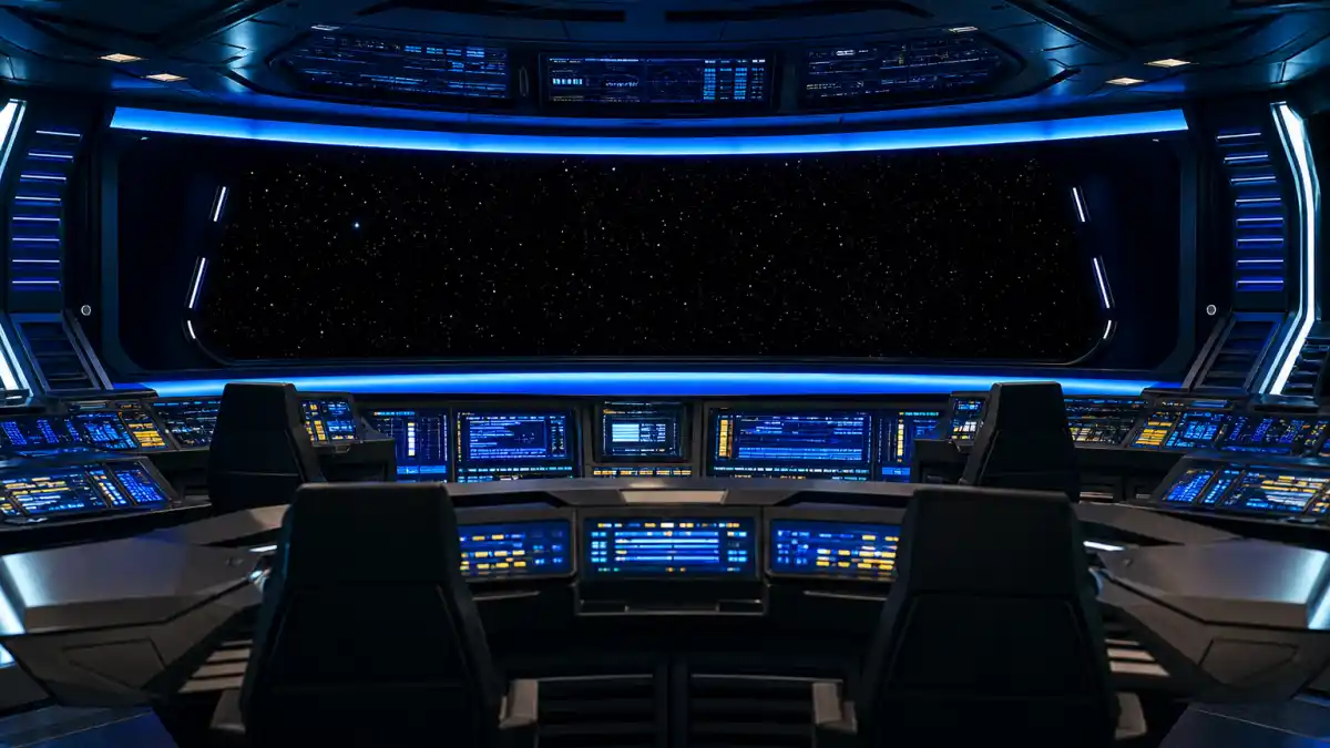 What happened to Wil Wheaton — a futuristic starship bridge with glowing consoles evoking his Star Trek Wesley Crusher era