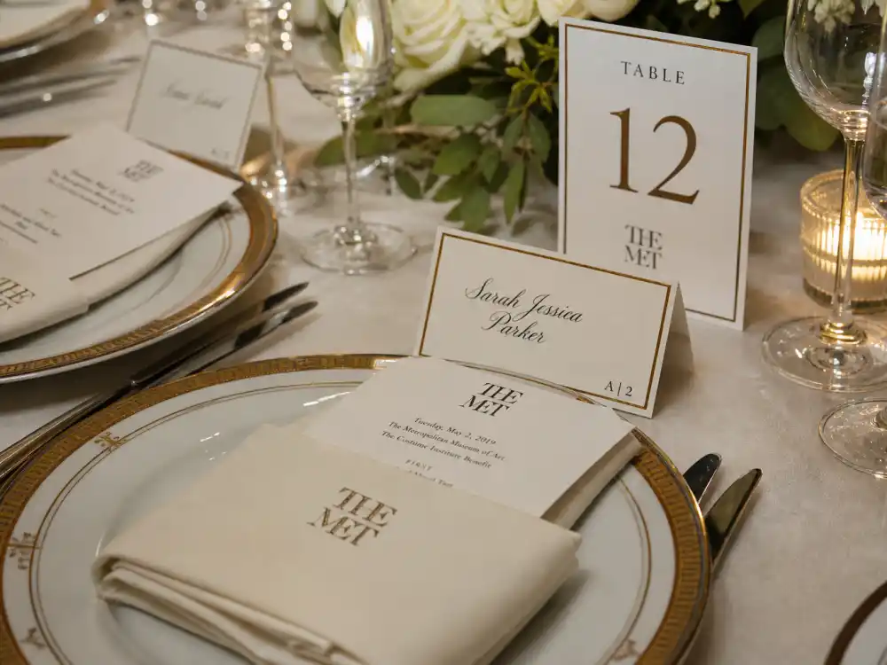 Met Gala dinner place cards and numbered table tents — what happens inside the Met Gala dinner seating is controlled by Anna Wintour and Vogue publicists weeks in advance