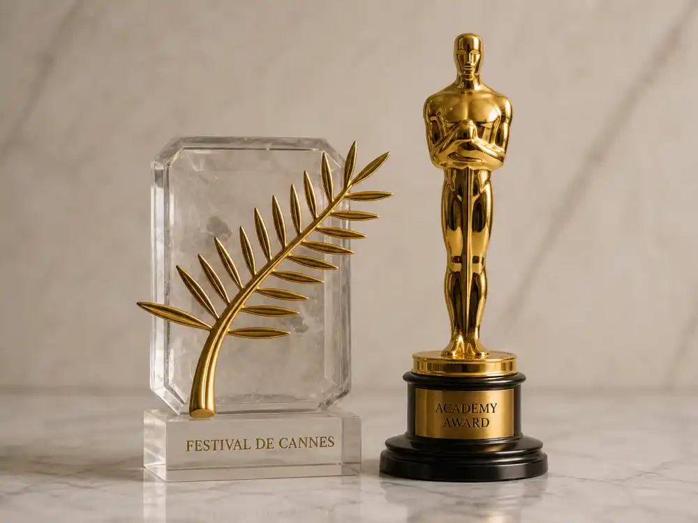 Palme d'Or and Oscar statuette comparison illustrating what is the Palme d'Or and why it matters vs Academy Awards prestige