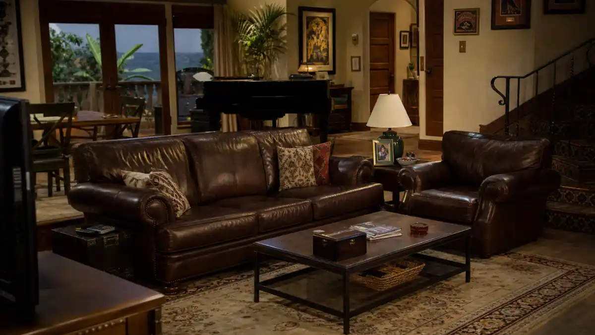 Where is Angus T Jones now — Two and a Half Men sitcom living room set evoking Jake Harper child star era
