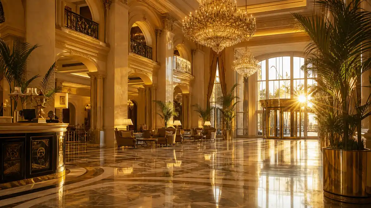 Where is Brenda Song now — luxury hotel lobby evoking London Tipton Suite Life of Zack and Cody fame era