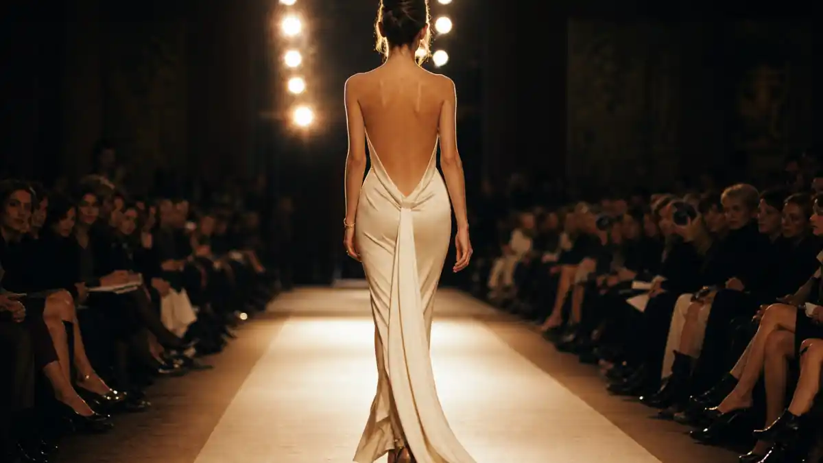 Where is Christy Turlington now — high-fashion runway with anonymous supermodel silhouette in spotlight