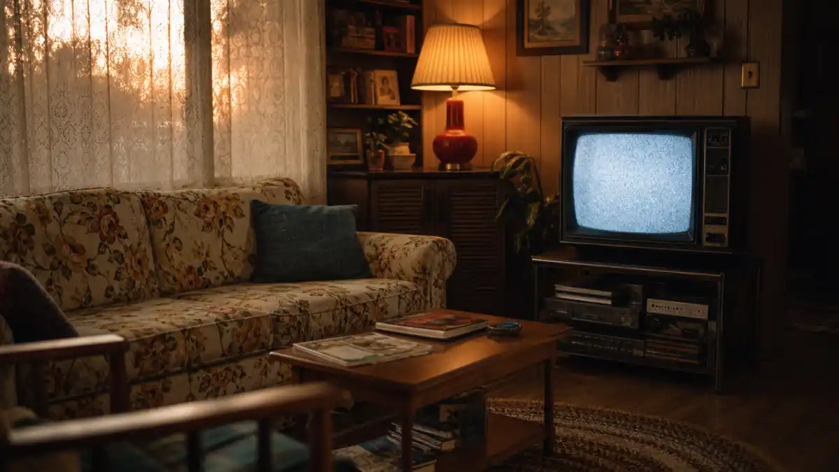 Where is Fred Savage now 2026 — 1980s suburban living room with vintage TV evoking The Wonder Years era