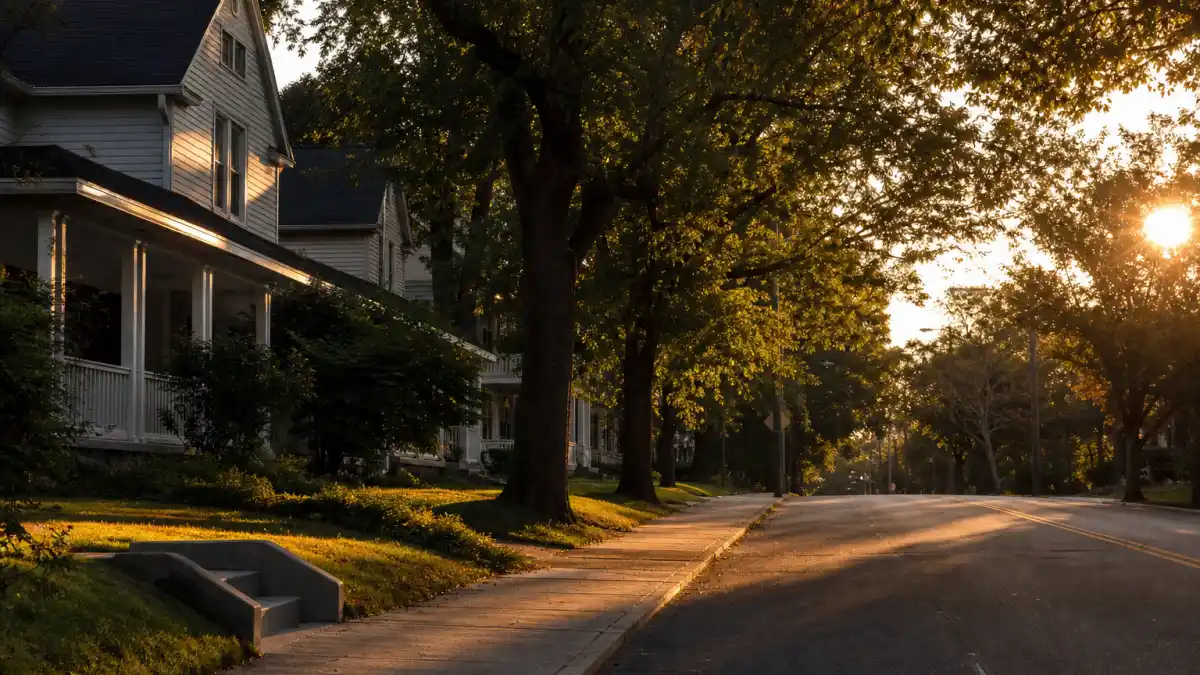 Where is Hilarie Burton now — North Carolina tree-lined street evoking One Tree Hill Peyton Sawyer fame era