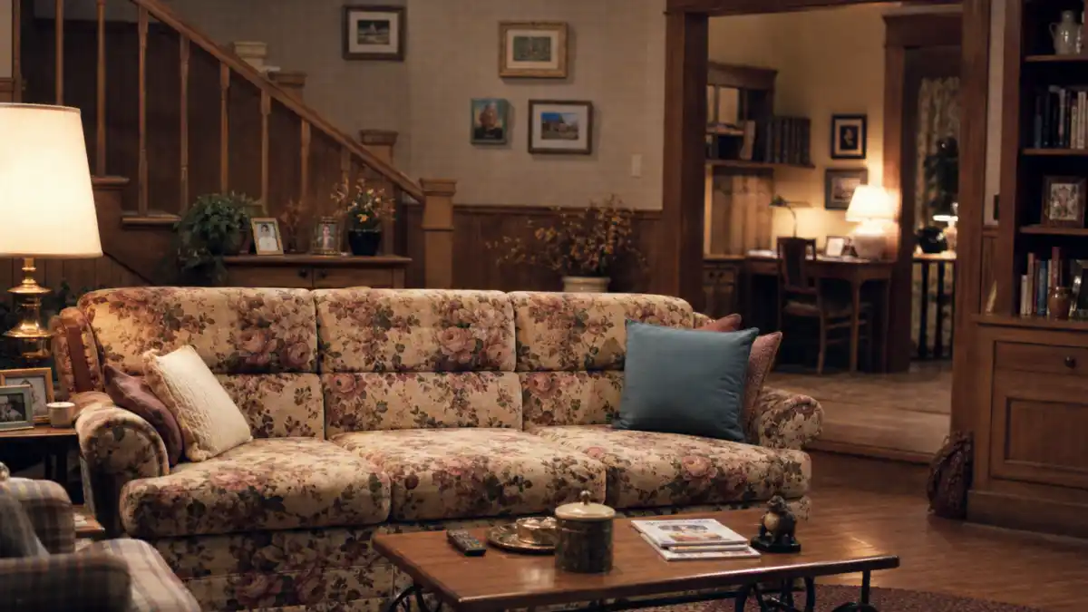 Where is Justine Bateman now 2026 — cozy 1980s suburban living room evoking Family Ties Mallory Keaton sitcom era